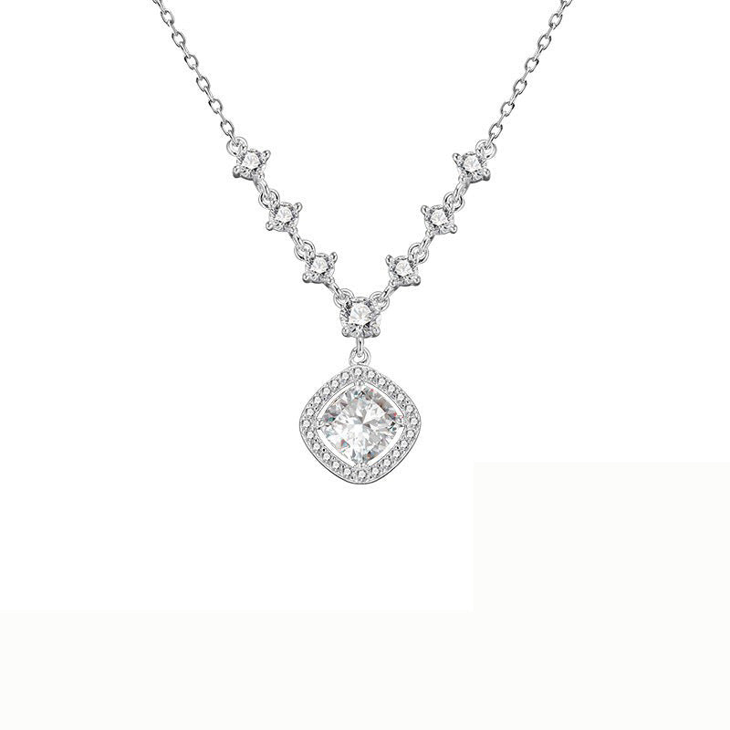 S925 Silver Sparkling Zirconia Pendant Necklace - Silvery