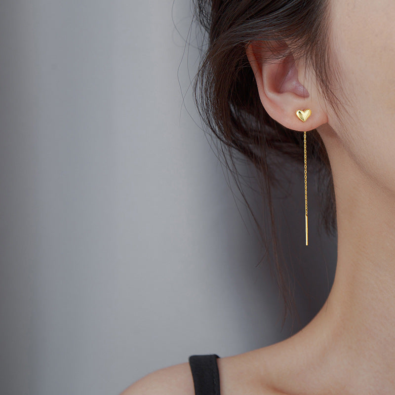 925 sterling silver heart-shaped tassel ear line