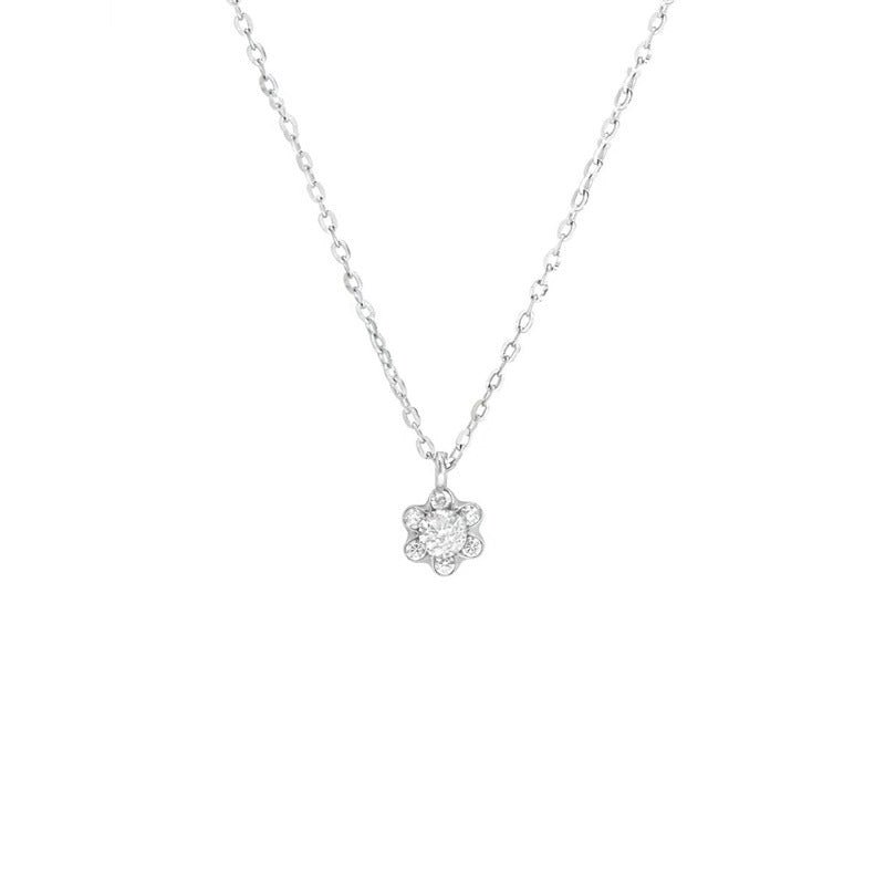 925 sterling silver floral pendant necklace - silvery