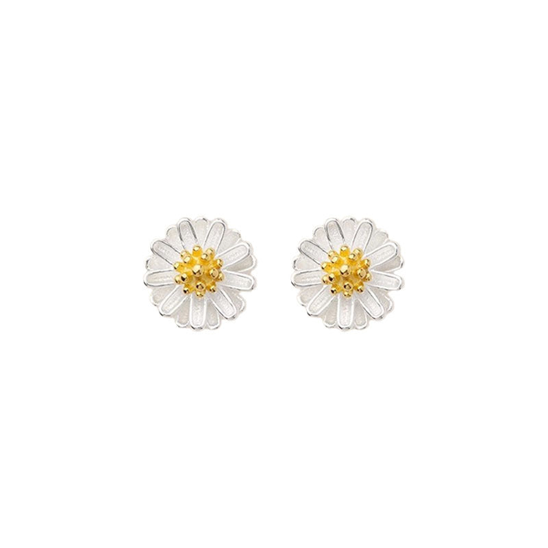 S925 sterling silver daisy earrings - silvery