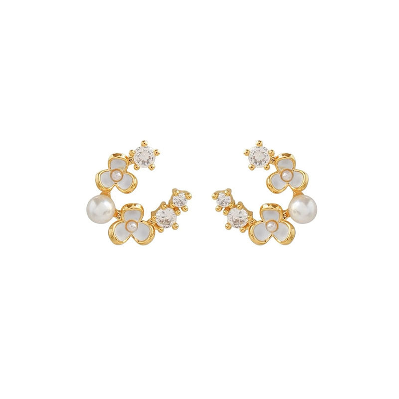 S925 sterling silver flower earrings - golden