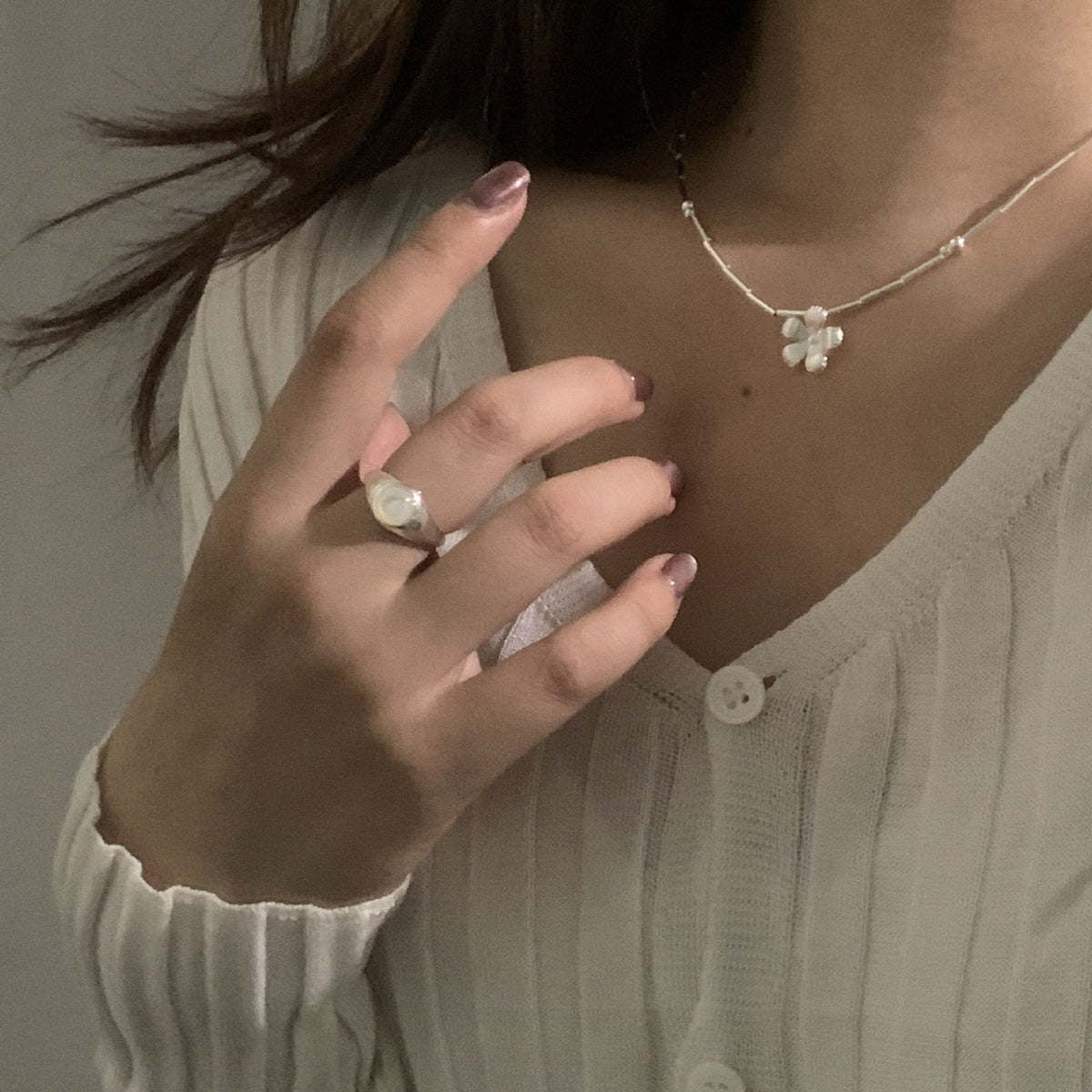 925 sterling silver flower pendant necklace - silvery