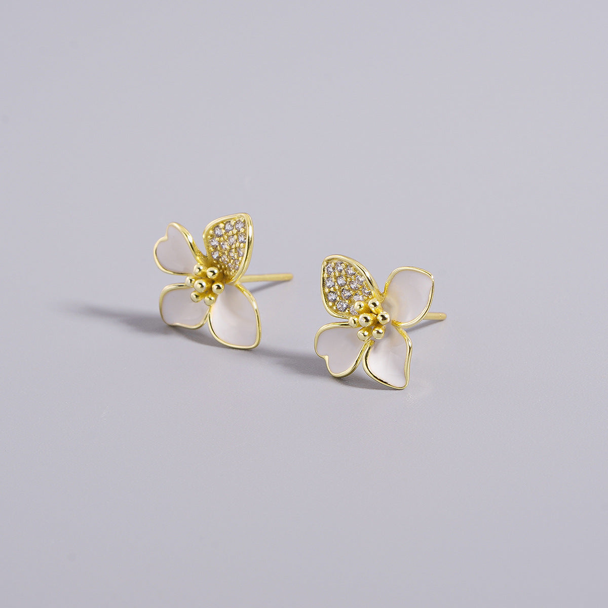 925 sterling silver four petal flower earrings