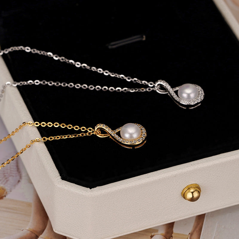 S925 sterling silver sparkling pearl pendant necklace