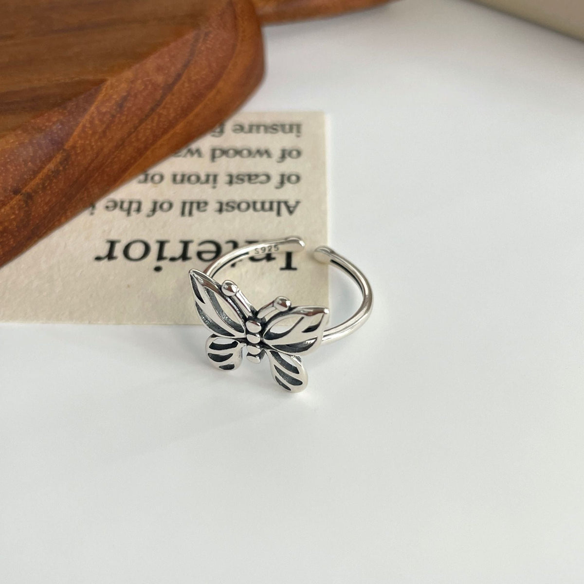 925 sterling silver butterfly shaped ring - silvery