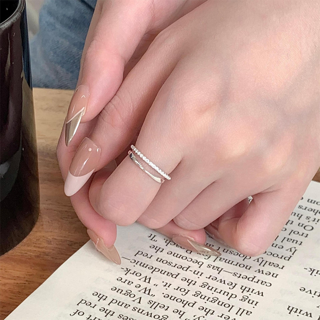 S925 Pure Silver Simple Double Layer Sparkling Zirconia Ring - Silvery