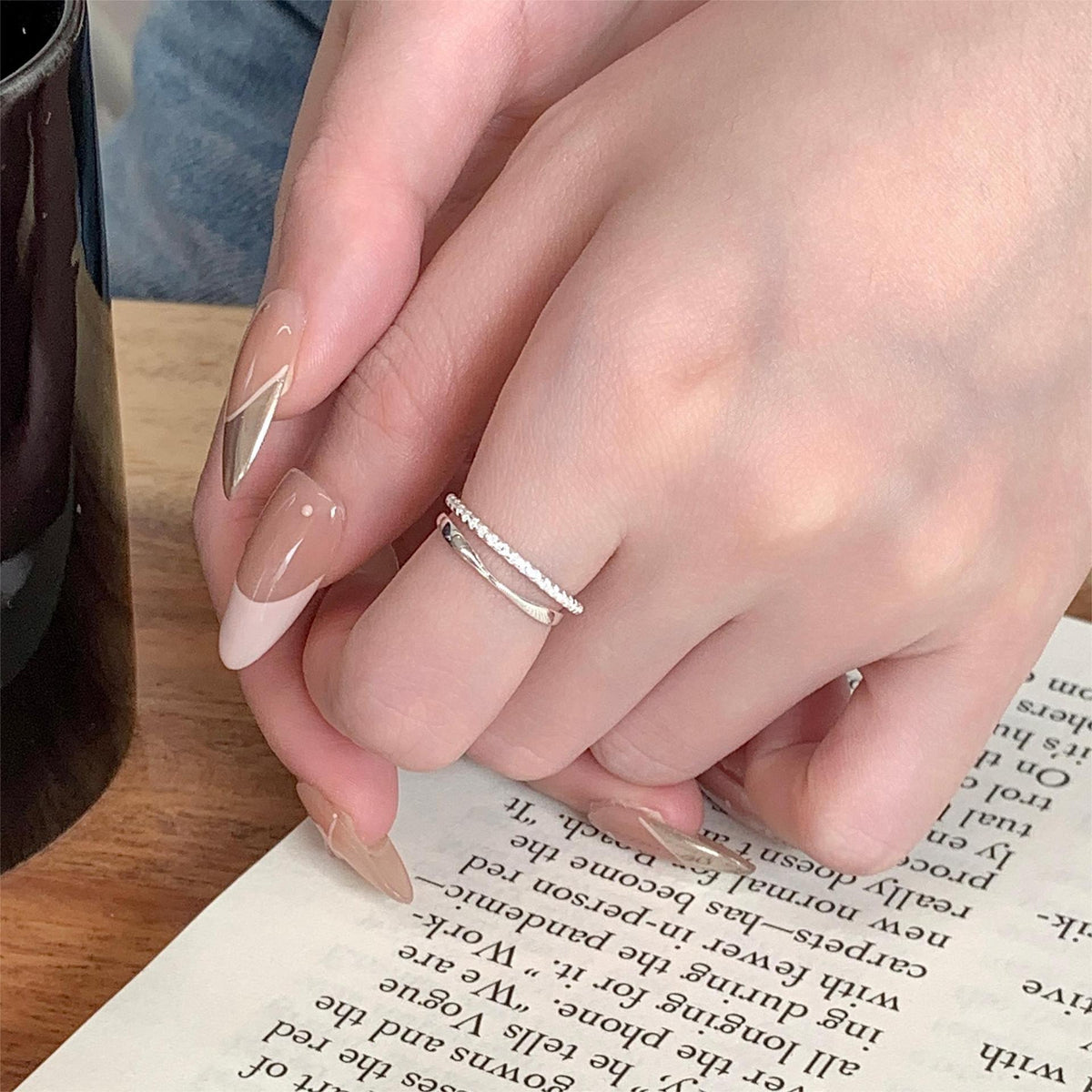 S925 Pure Silver Simple Double Layer Sparkling Zirconia Ring - Silvery