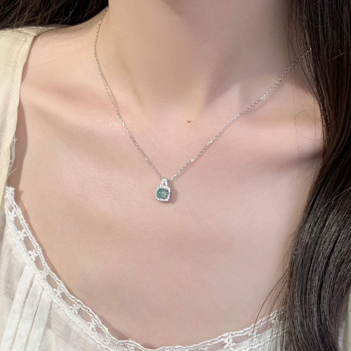 S925 Pure Silver jadeite Necklace - Silvery