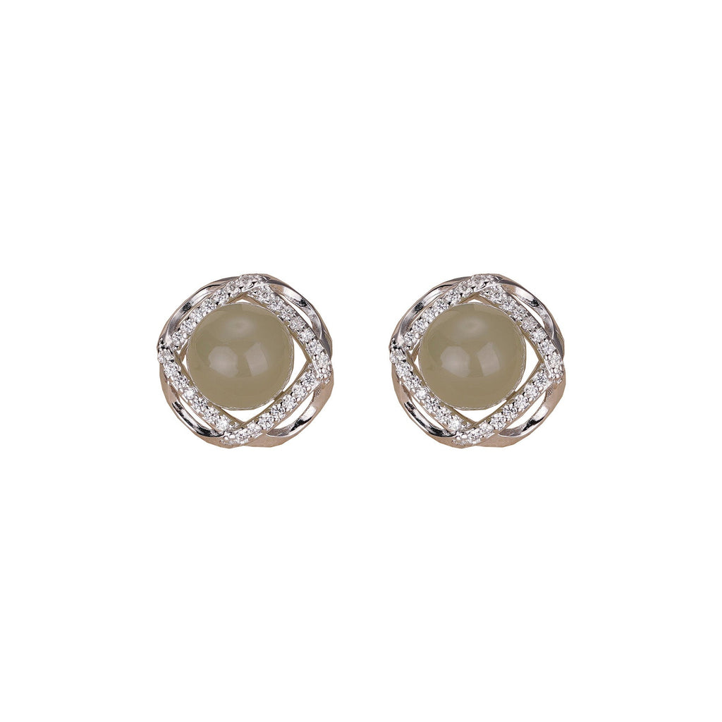 925 Sterling Silver Hotan Jade Earrings - Silvery