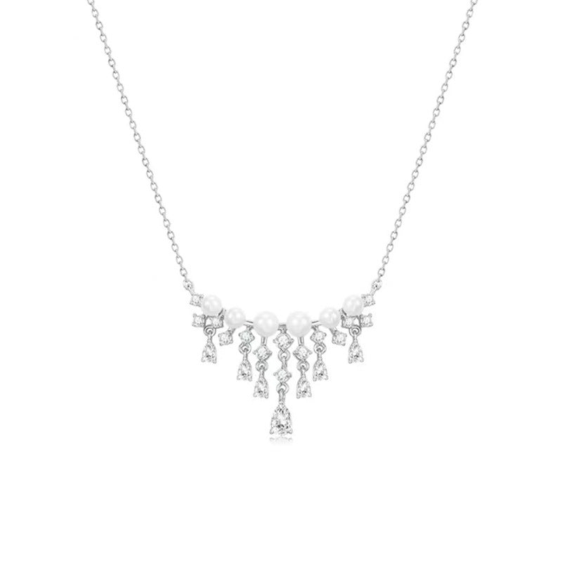 S925 pure silver artificial pearl pendant necklace