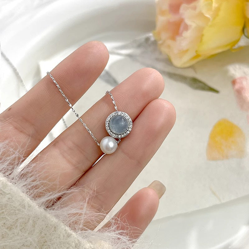 S925 Pure Silver Sea Blue Treasure Freshwater Pearl Necklace