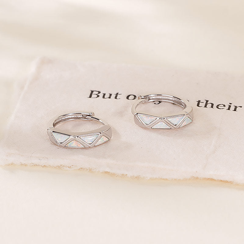 925 Sterling Silver Geometric Opal Hoop Earrings