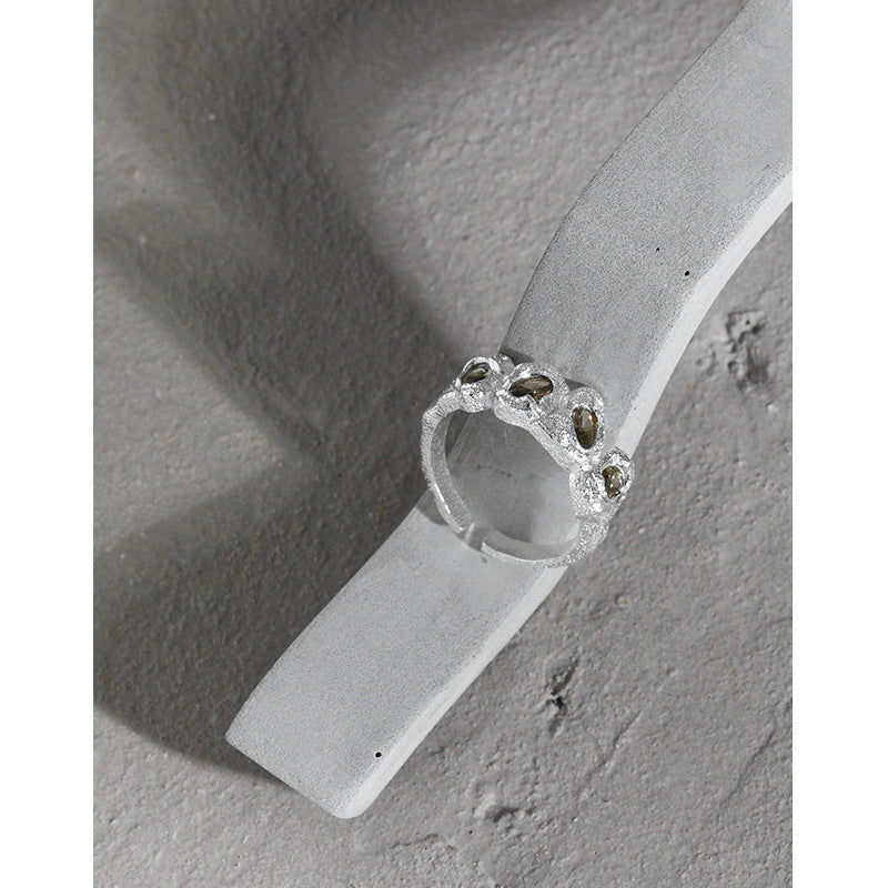 Organic Bezel Set Multi-Stone 18K Gold Plated Open Ring – wholesale gold plated ring