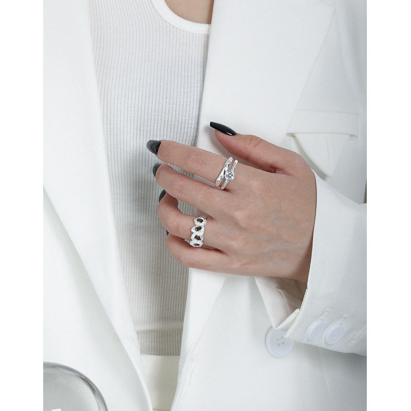 Organic Bezel Set Multi-Stone 18K Gold Plated Open Ring – image 4