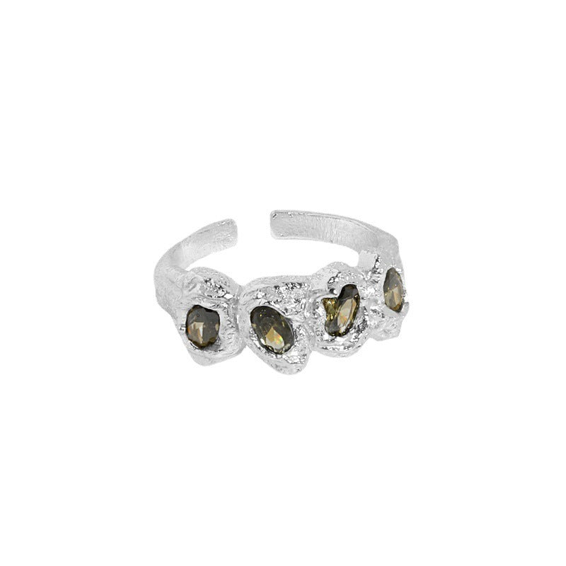 Organic Bezel Set Multi-Stone 18K Gold Plated Open Ring – image 5