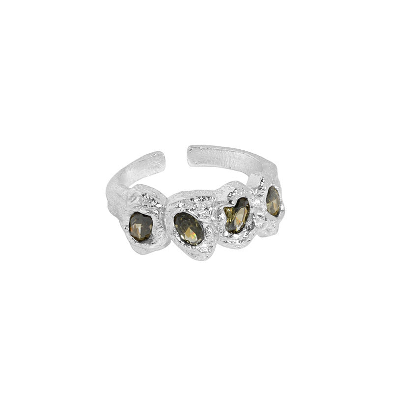 Organic Bezel Set Multi-Stone 18K Gold Plated Open Ring – image 6