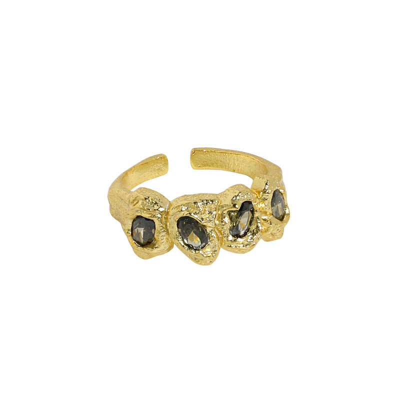Organic Bezel Set Multi-Stone 18K Gold Plated Open Ring – image 7