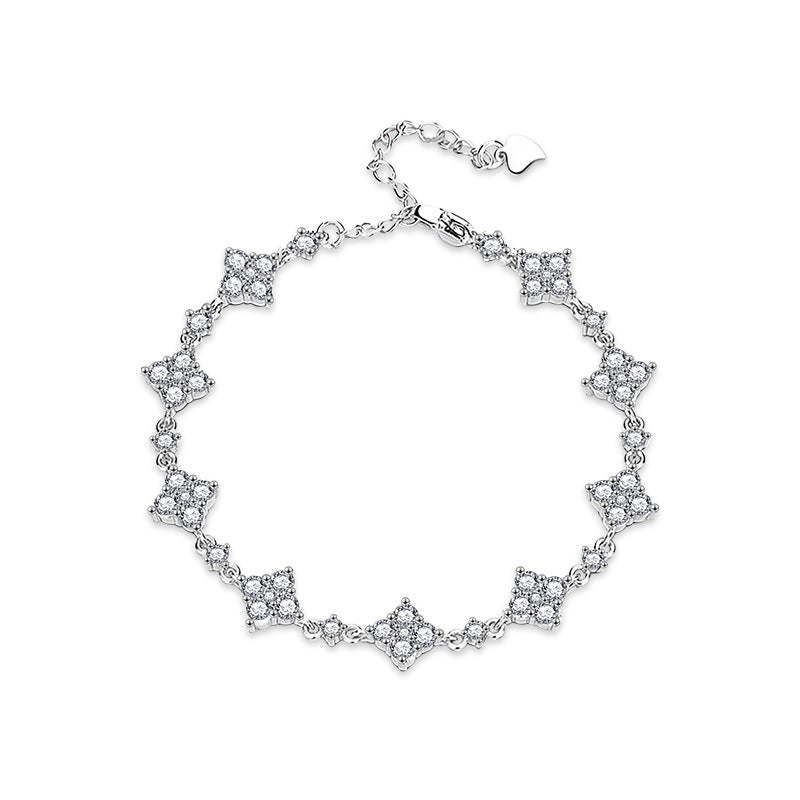 S925 Sterling Silver Moissanite Four-Leaf Clover Bracelet