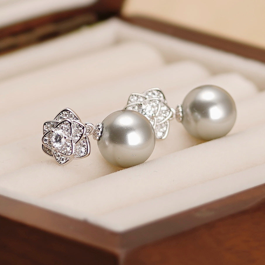 S925 sterling silver pearl earrings - silvery
