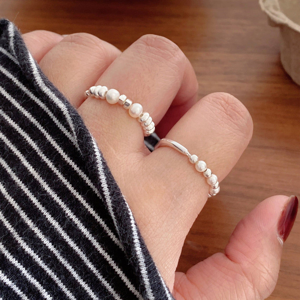 925 sterling silver pearl irregular design ring - silvery