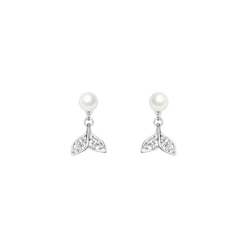 925 sterling silver mermaid tail pendant earrings - silvery