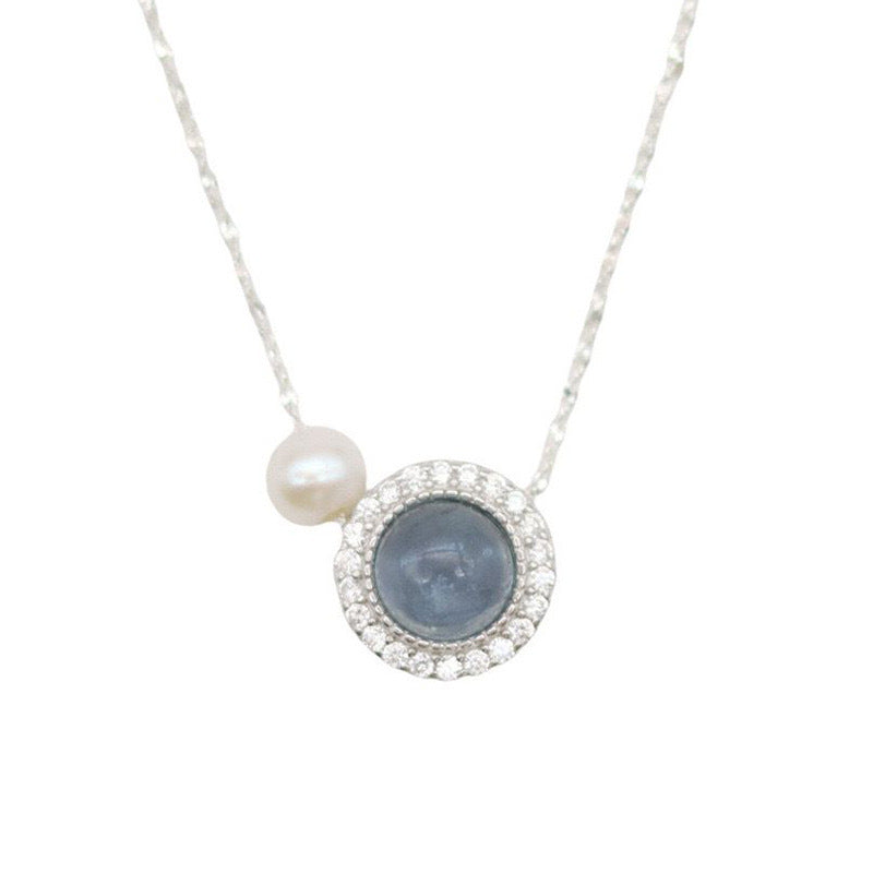 S925 Pure Silver Sea Blue Treasure Freshwater Pearl Necklace