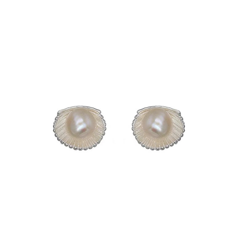 S925 sterling silver freshwater pearl earrings - silvery