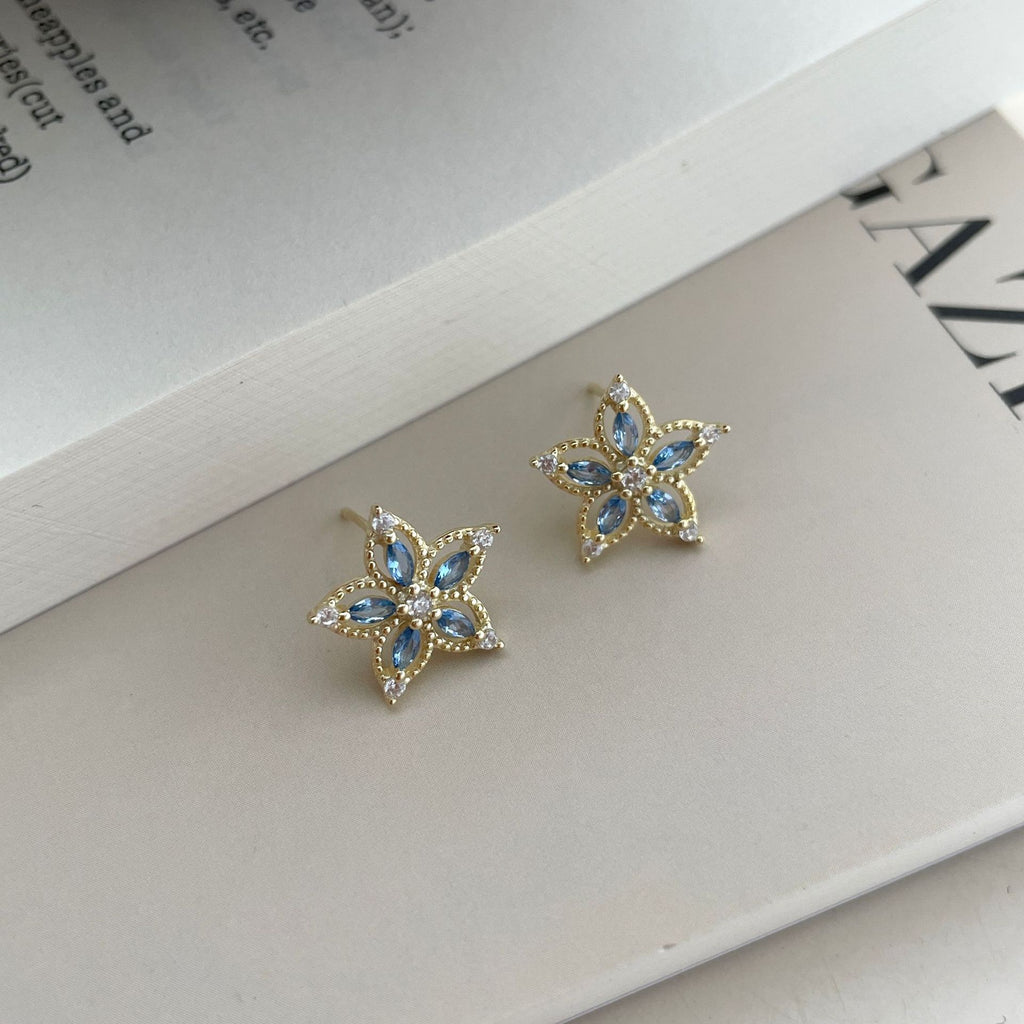 925 sterling silver flower shaped earrings - golden