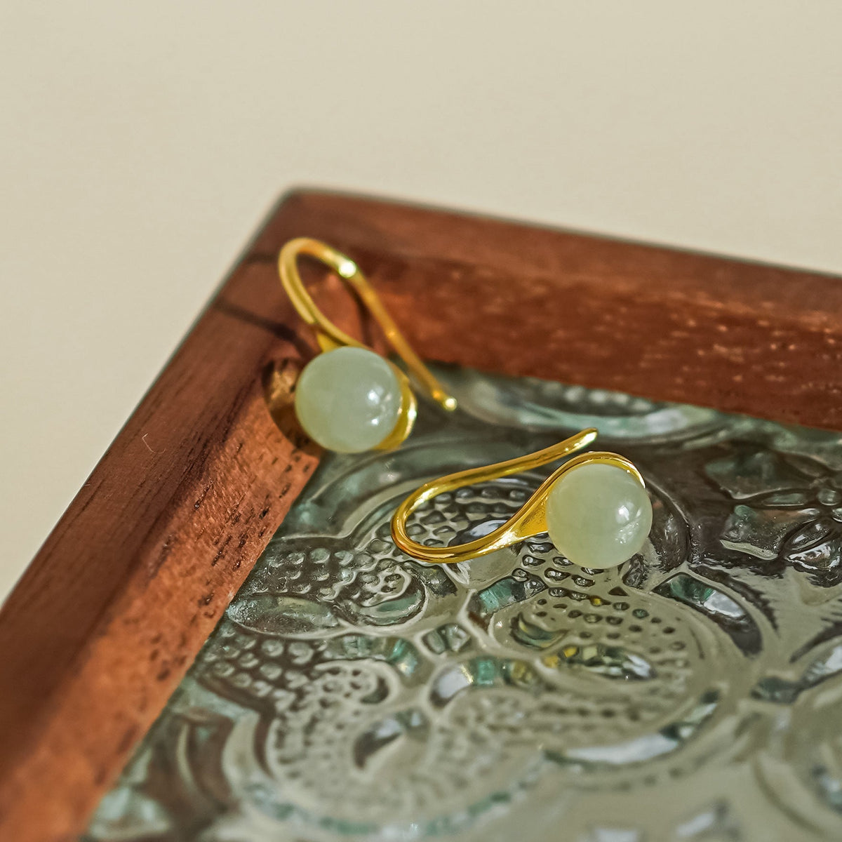 925 Sterling Silver Hotan Jade Earrings - Golden