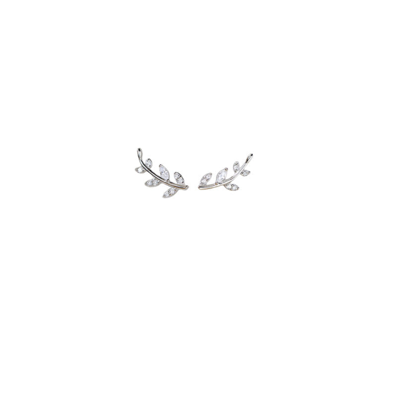 S925 sterling silver leaf earrings - silvery