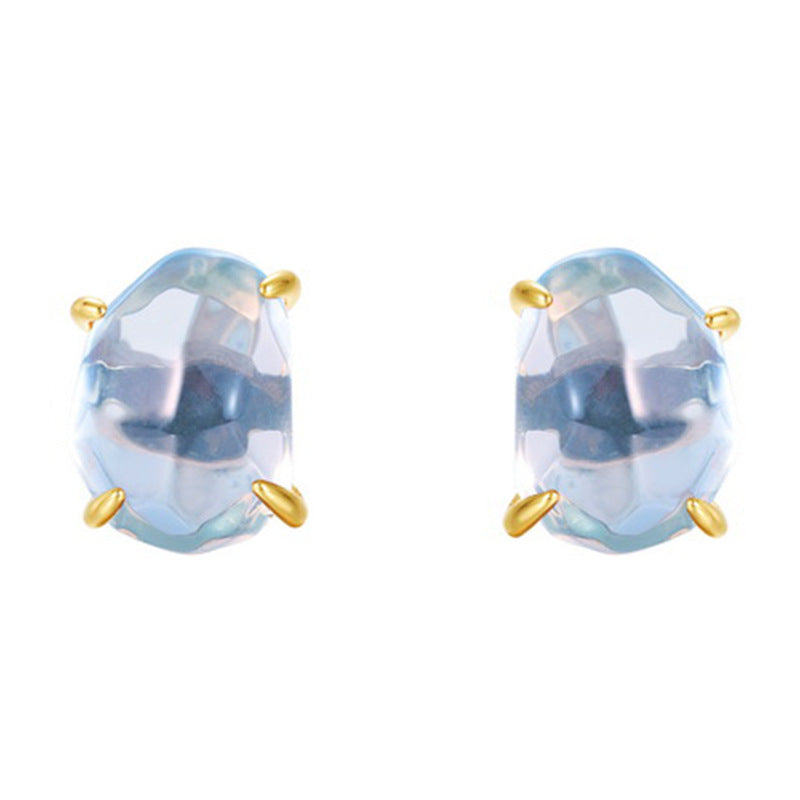 S925 Sterling Silver Gold-plated Irregular Natural Crystal Four-prong Earrings