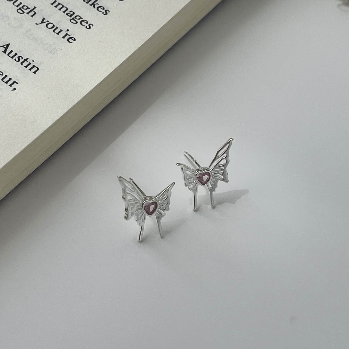 925 sterling silver butterfly shaped earrings - silvery