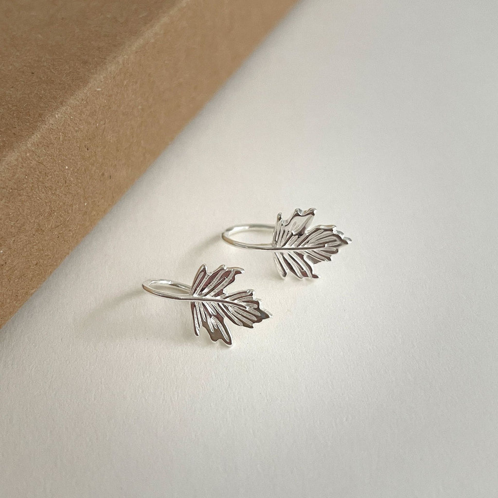 925 sterling silver maple leaf ear hook - silvery