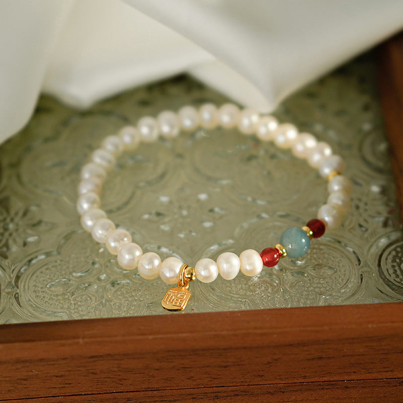Freshwater pearl agate bead bracelet