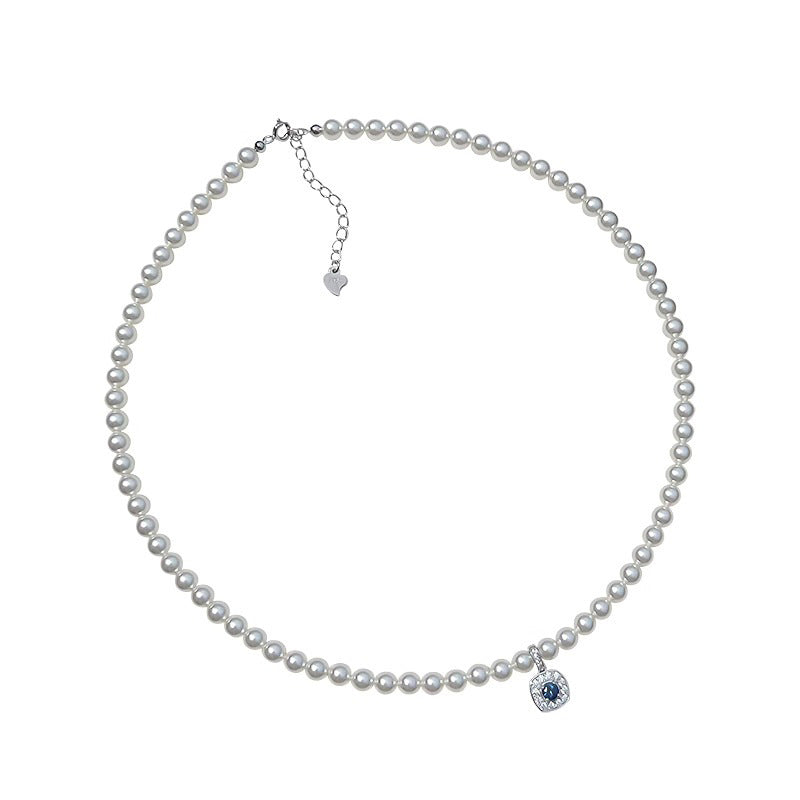 S925 sterling silver pearl  necklace - silvery