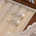 925 sterling silver bow imitation pearl pendant earrings