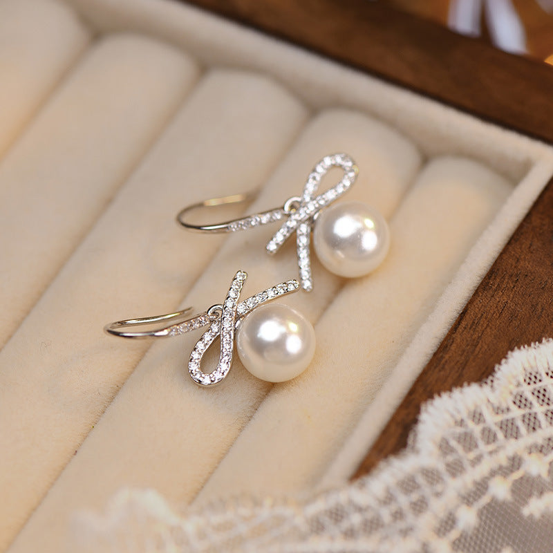 925 sterling silver bow imitation pearl pendant earrings
