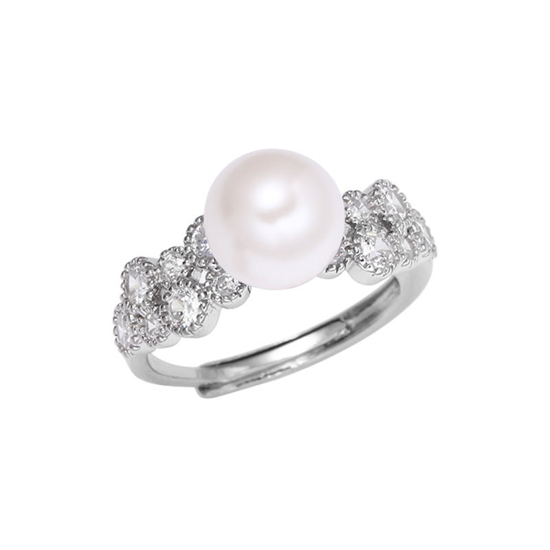 925 sterling silver pearl ring - silvery
