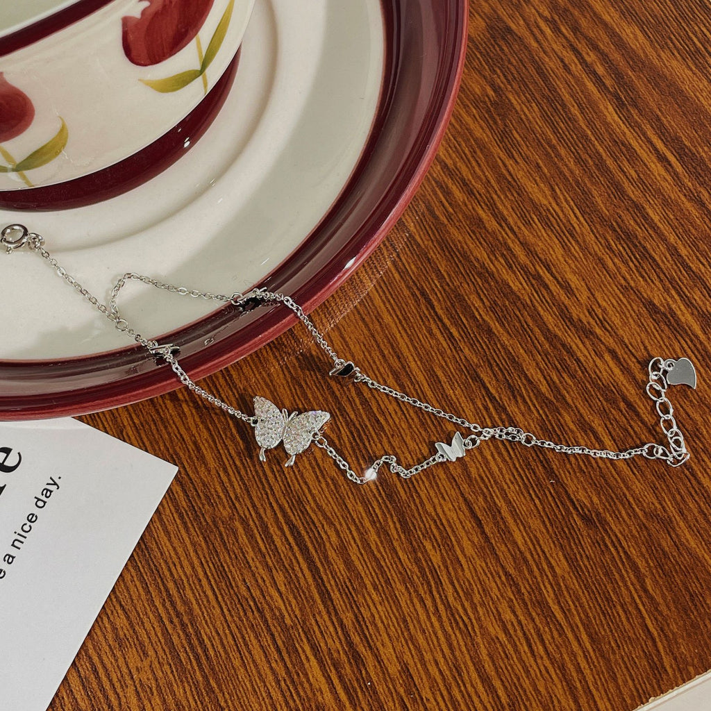 925 sterling silver double-layer butterfly bracelet - silvery