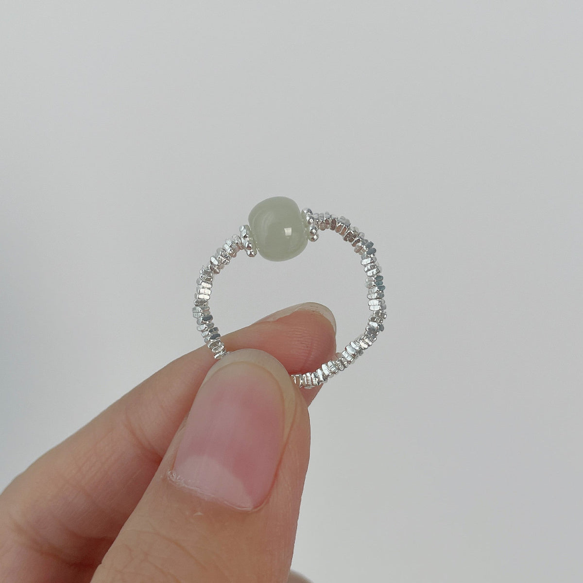 925 Sterling Silver Hotan Jade Ring - Silvery