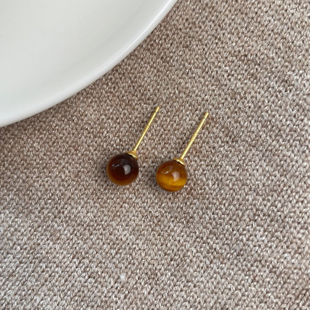 925 sterling silver tiger eye stone earrings - golden