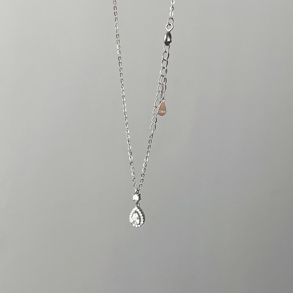  925 sterling silver water drop zircon pendant necklace - silvery