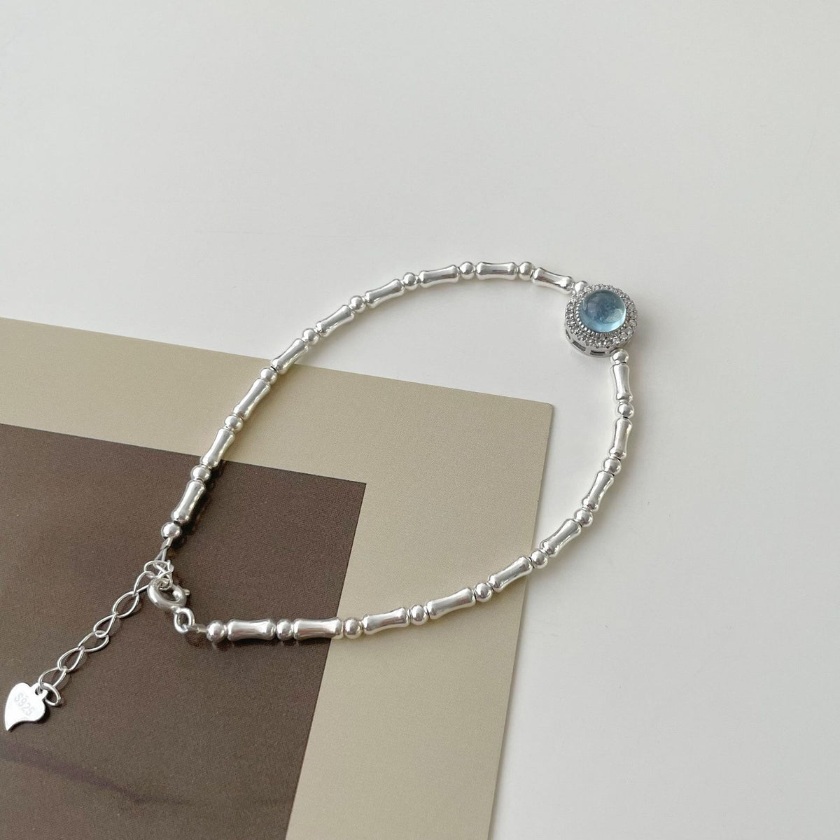 925 sterling silver aquamarine bracelet - silvery