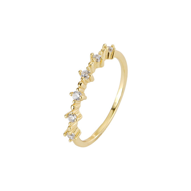 S925 sterling silver sparkling zirconium ring - golden