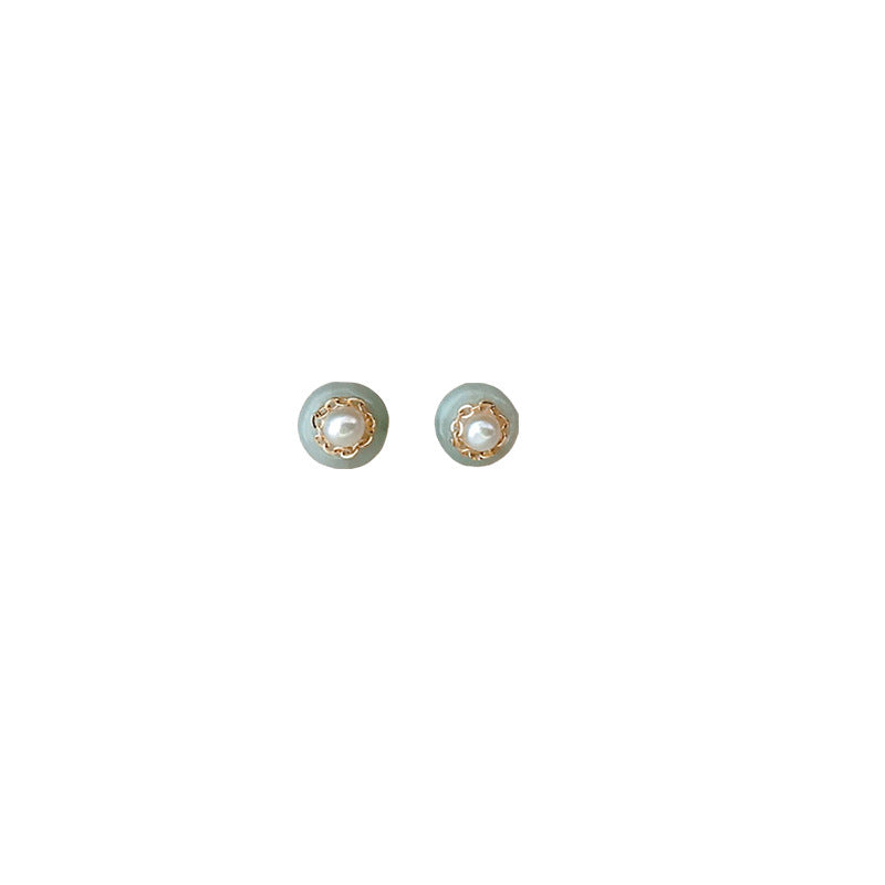 S925 sterling silver jadeite pearl earrings - golden