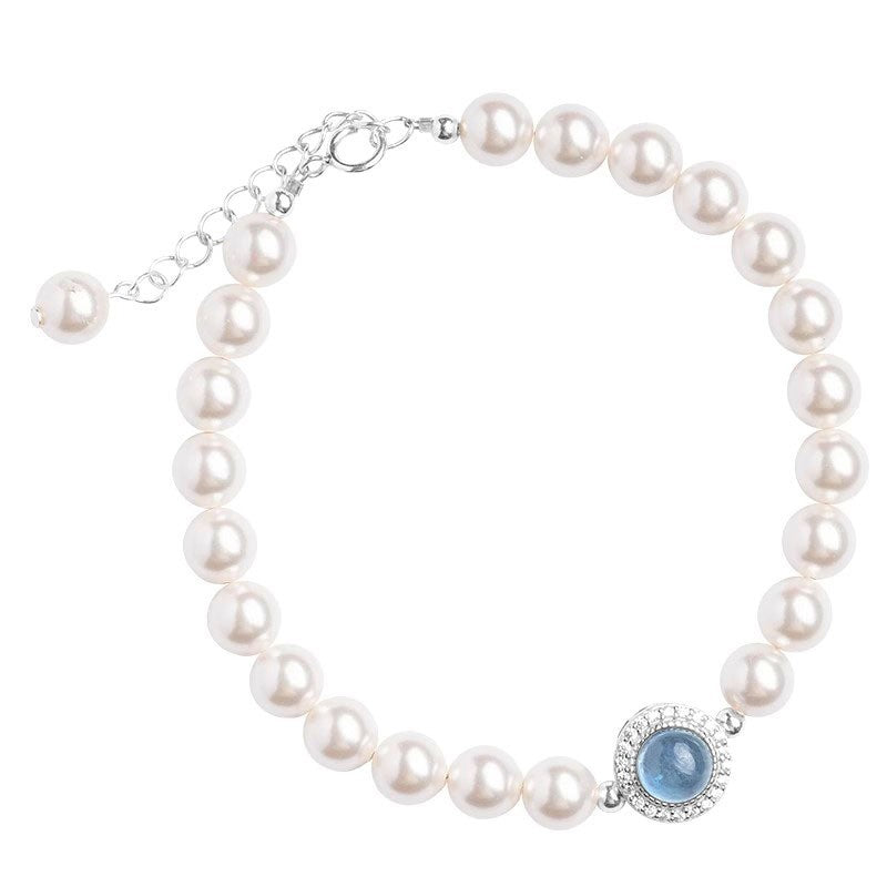 S925 sterling silver imitation pearl aquamarine bracelet