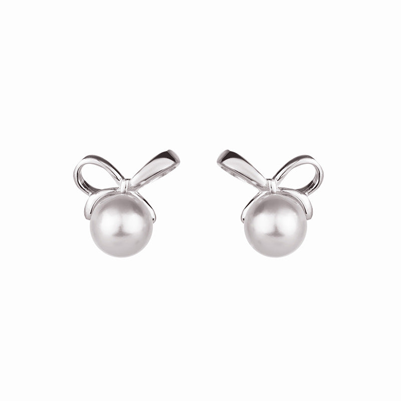 925 sterling silver bowknot pearl earrings