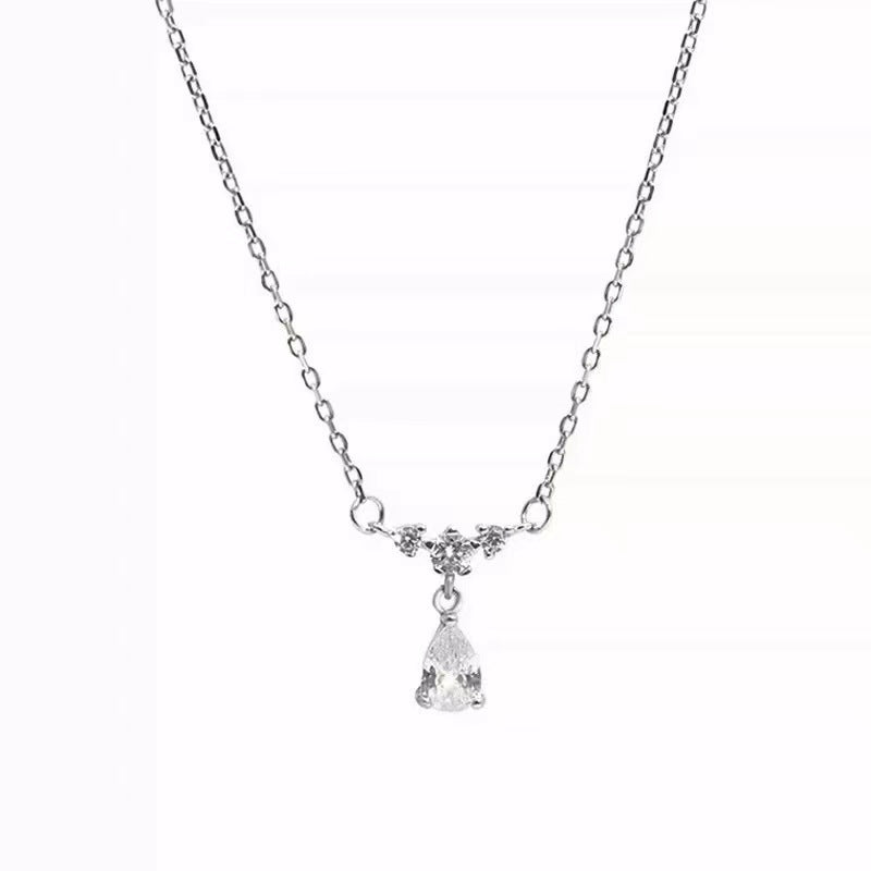 925 sterling silver water droplet pendant necklace - silvery