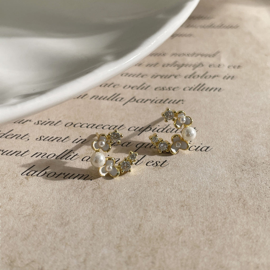 S925 sterling silver flower earrings - golden