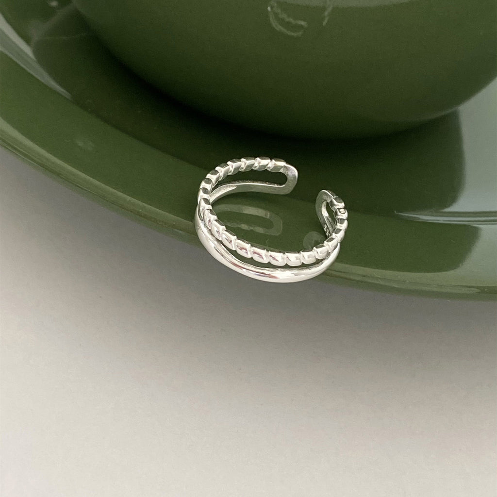 925 sterling silver double-layer line open ring - silvery